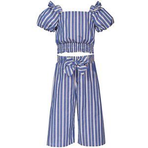 Bonnie Jean Girls 4-16 Blue White Stripe Poplin Top Cropped Pant Set